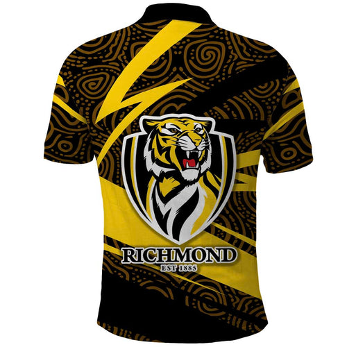 Richmond Tigers Australian Football Polo Shirt Powerful Tiger Mascot With Indigenous Pattern Art