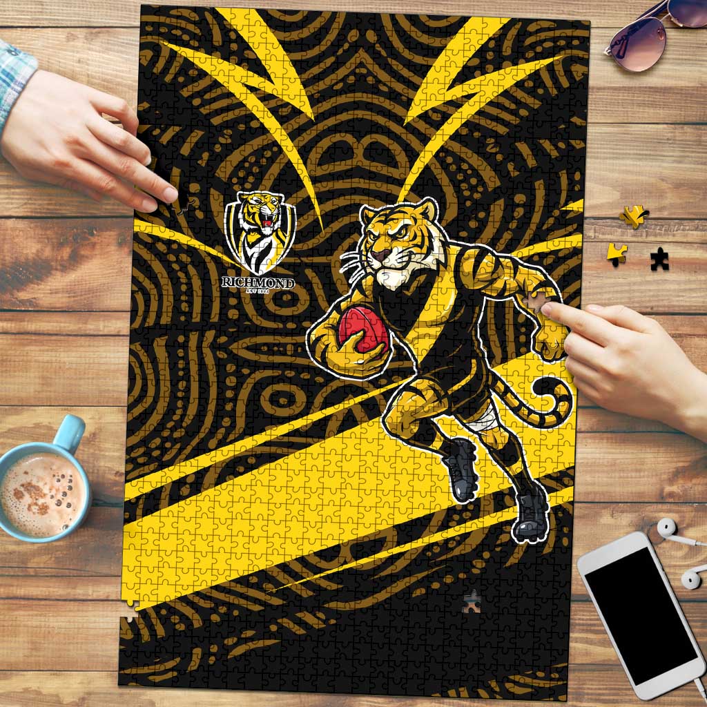 Richmond Tigers Australian Football Puzzle Powerful Tiger Mascot With Indigenous Pattern Art