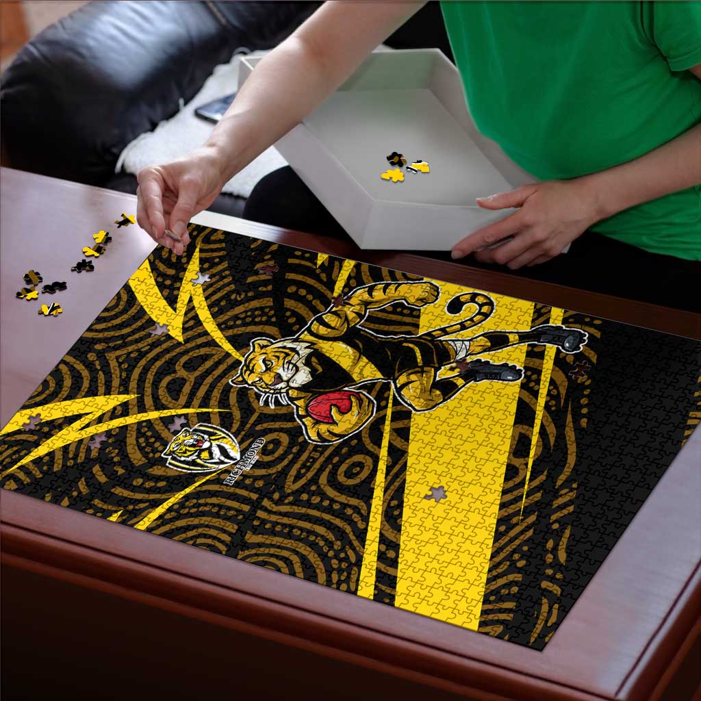 Richmond Tigers Australian Football Puzzle Powerful Tiger Mascot With Indigenous Pattern Art