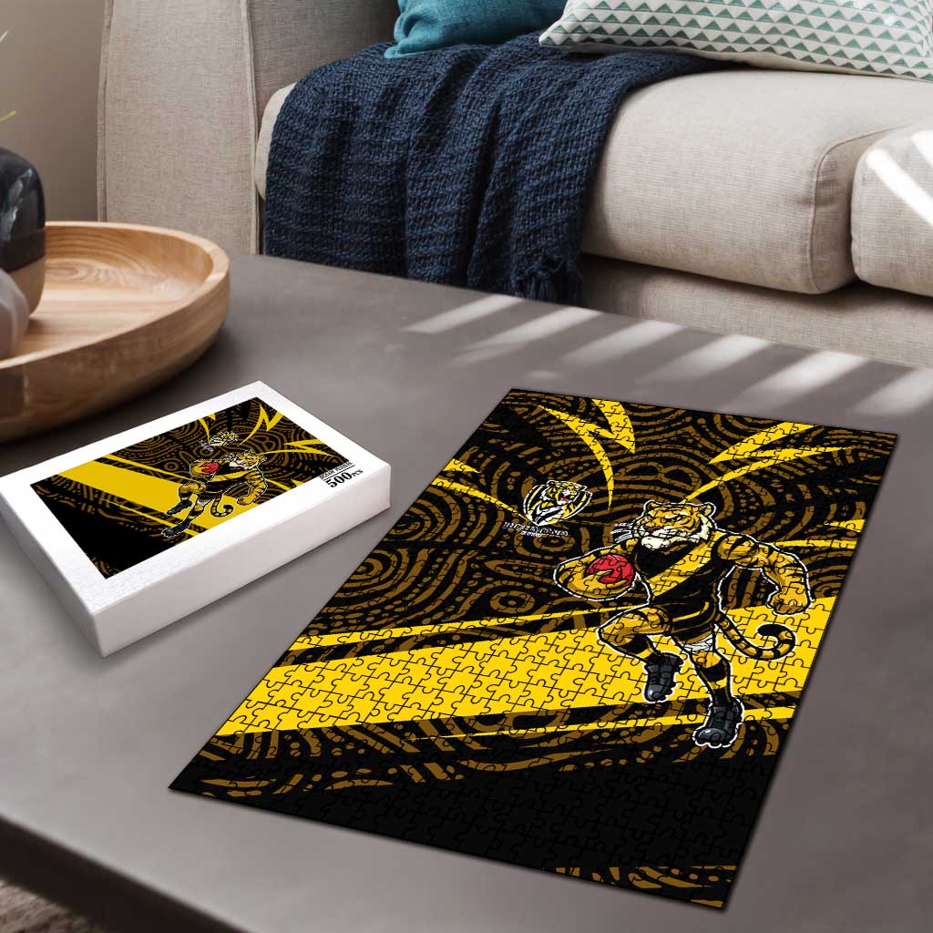 Richmond Tigers Australian Football Puzzle Powerful Tiger Mascot With Indigenous Pattern Art
