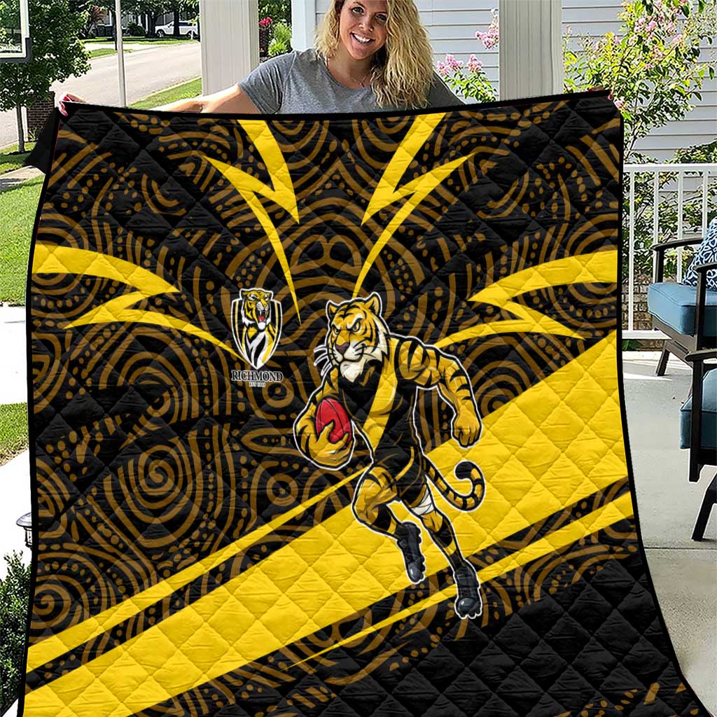 Richmond Tigers Australian Football Quilt Powerful Tiger Mascot With Indigenous Pattern Art
