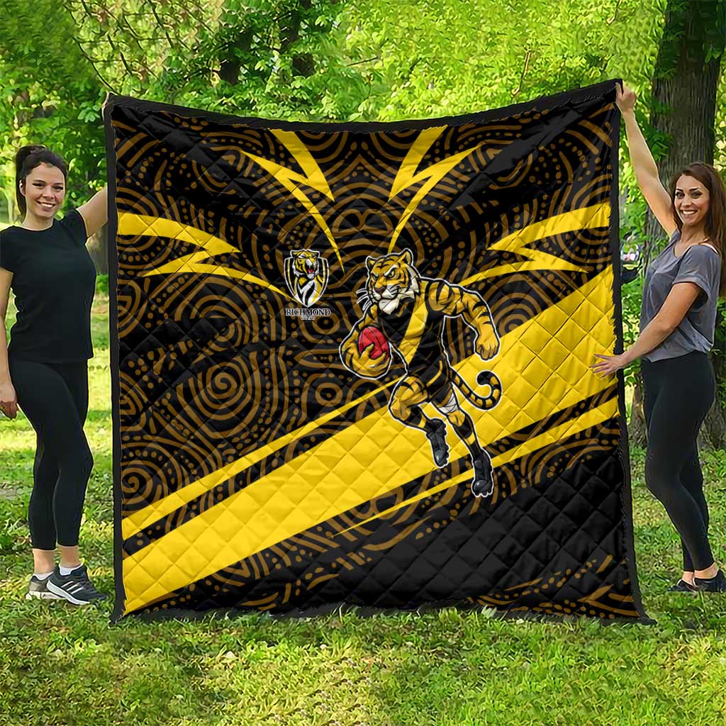 Richmond Tigers Australian Football Quilt Powerful Tiger Mascot With Indigenous Pattern Art