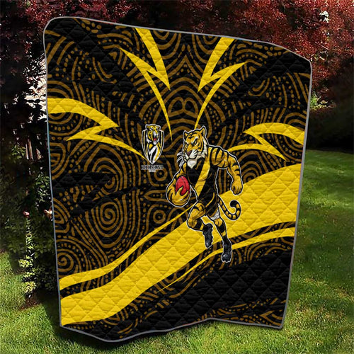 Richmond Tigers Australian Football Quilt Powerful Tiger Mascot With Indigenous Pattern Art