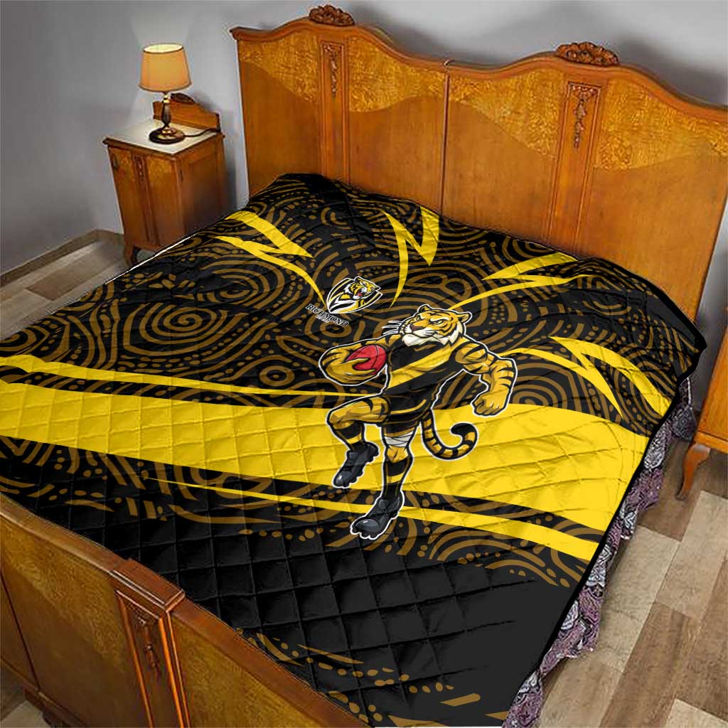 Richmond Tigers Australian Football Quilt Powerful Tiger Mascot With Indigenous Pattern Art