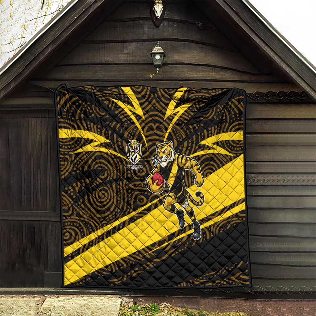 Richmond Tigers Australian Football Quilt Powerful Tiger Mascot With Indigenous Pattern Art