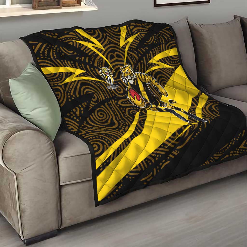 Richmond Tigers Australian Football Quilt Powerful Tiger Mascot With Indigenous Pattern Art