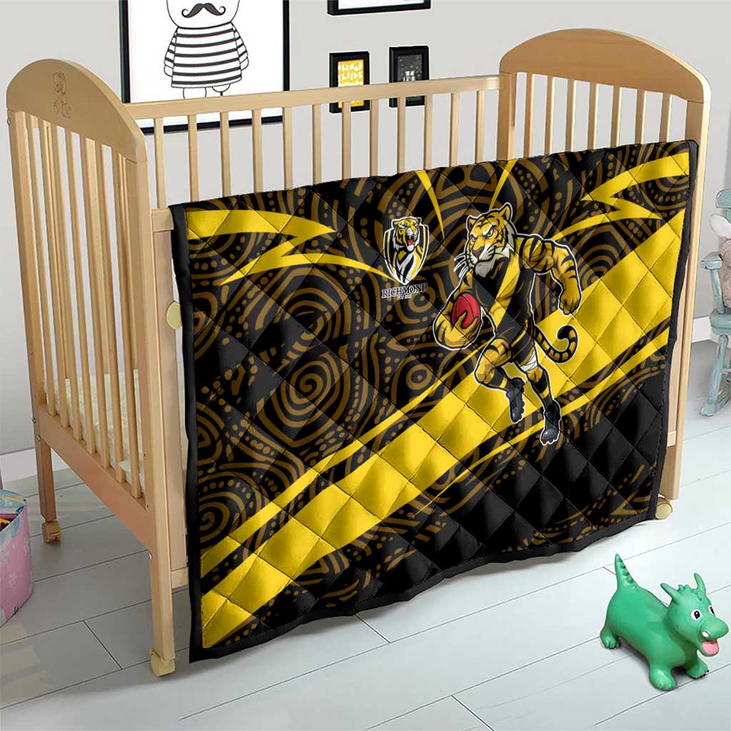 Richmond Tigers Australian Football Quilt Powerful Tiger Mascot With Indigenous Pattern Art