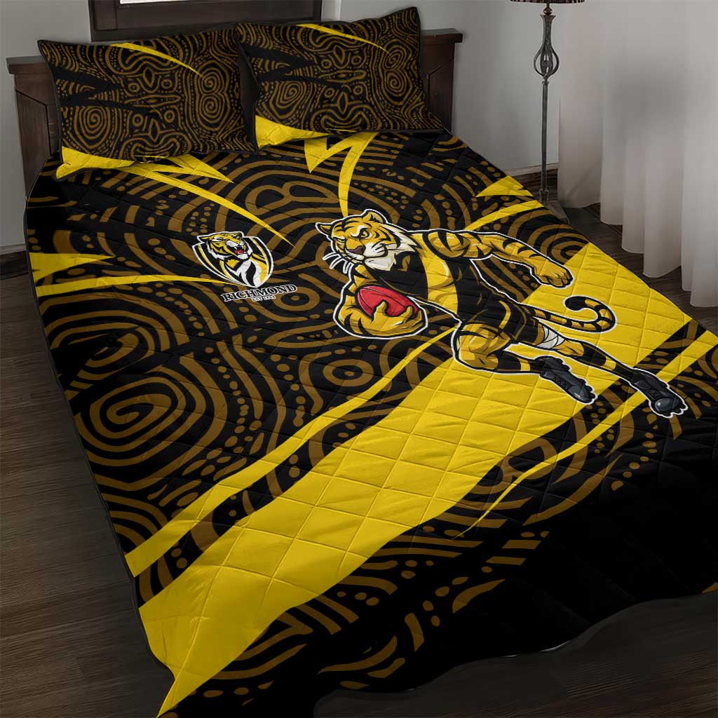 Richmond Tigers Australian Football Quilt Bed Set Powerful Tiger Mascot With Indigenous Pattern Art