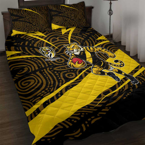 Richmond Tigers Australian Football Quilt Bed Set Powerful Tiger Mascot With Indigenous Pattern Art
