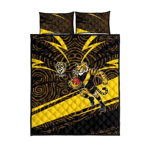 Richmond Tigers Australian Football Quilt Bed Set Powerful Tiger Mascot With Indigenous Pattern Art