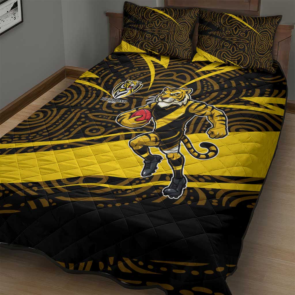 Richmond Tigers Australian Football Quilt Bed Set Powerful Tiger Mascot With Indigenous Pattern Art
