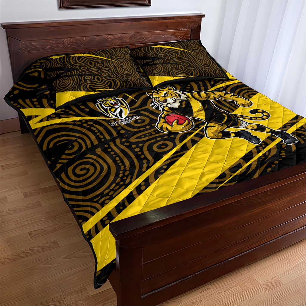 Richmond Tigers Australian Football Quilt Bed Set Powerful Tiger Mascot With Indigenous Pattern Art