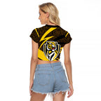 Richmond Tigers Australian Football Raglan Cropped T Shirt Powerful Tiger Mascot With Indigenous Pattern Art