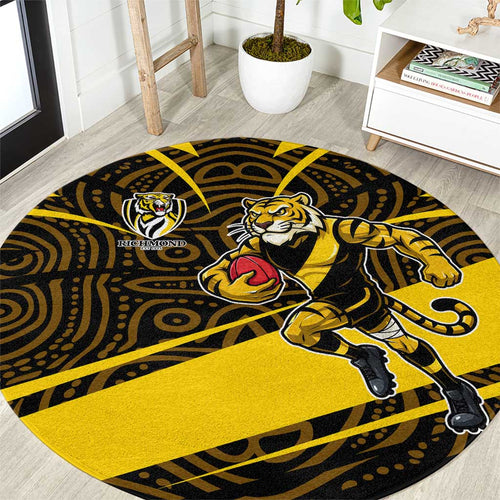 Richmond Tigers Australian Football Round Carpet Powerful Tiger Mascot With Indigenous Pattern Art