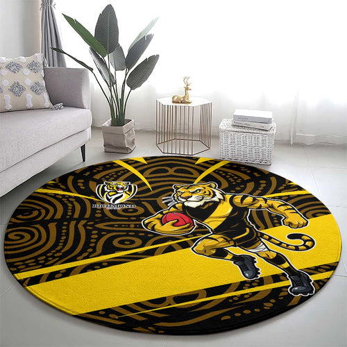 Richmond Tigers Australian Football Round Carpet Powerful Tiger Mascot With Indigenous Pattern Art