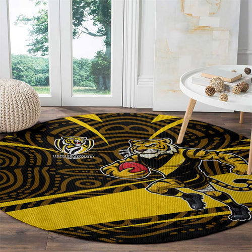 Richmond Tigers Australian Football Round Carpet Powerful Tiger Mascot With Indigenous Pattern Art