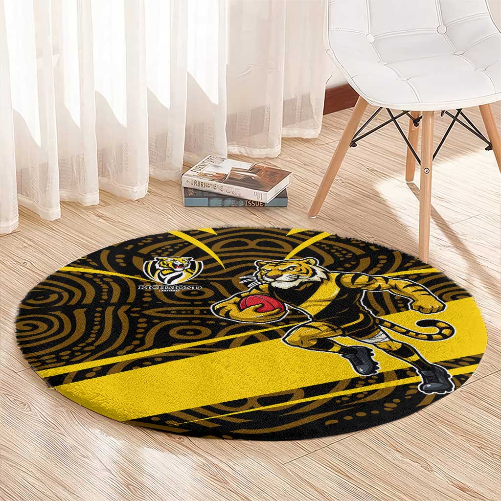 Richmond Tigers Australian Football Round Carpet Powerful Tiger Mascot With Indigenous Pattern Art