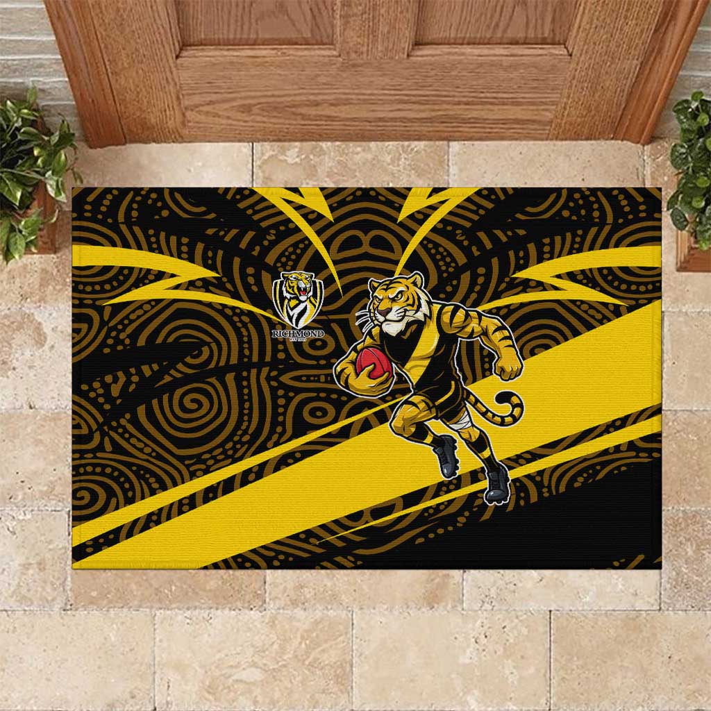 Richmond Tigers Australian Football Rubber Doormat Powerful Tiger Mascot With Indigenous Pattern Art