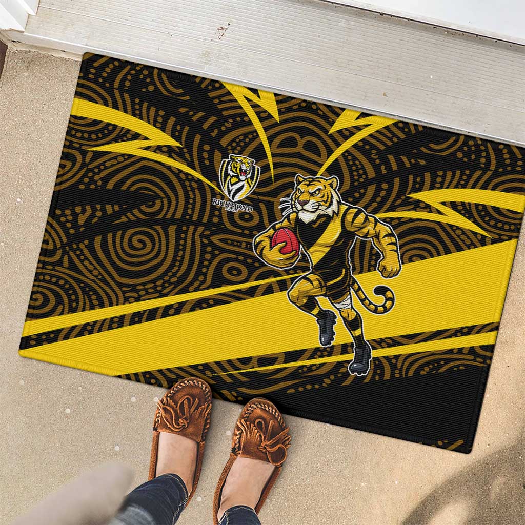 Richmond Tigers Australian Football Rubber Doormat Powerful Tiger Mascot With Indigenous Pattern Art