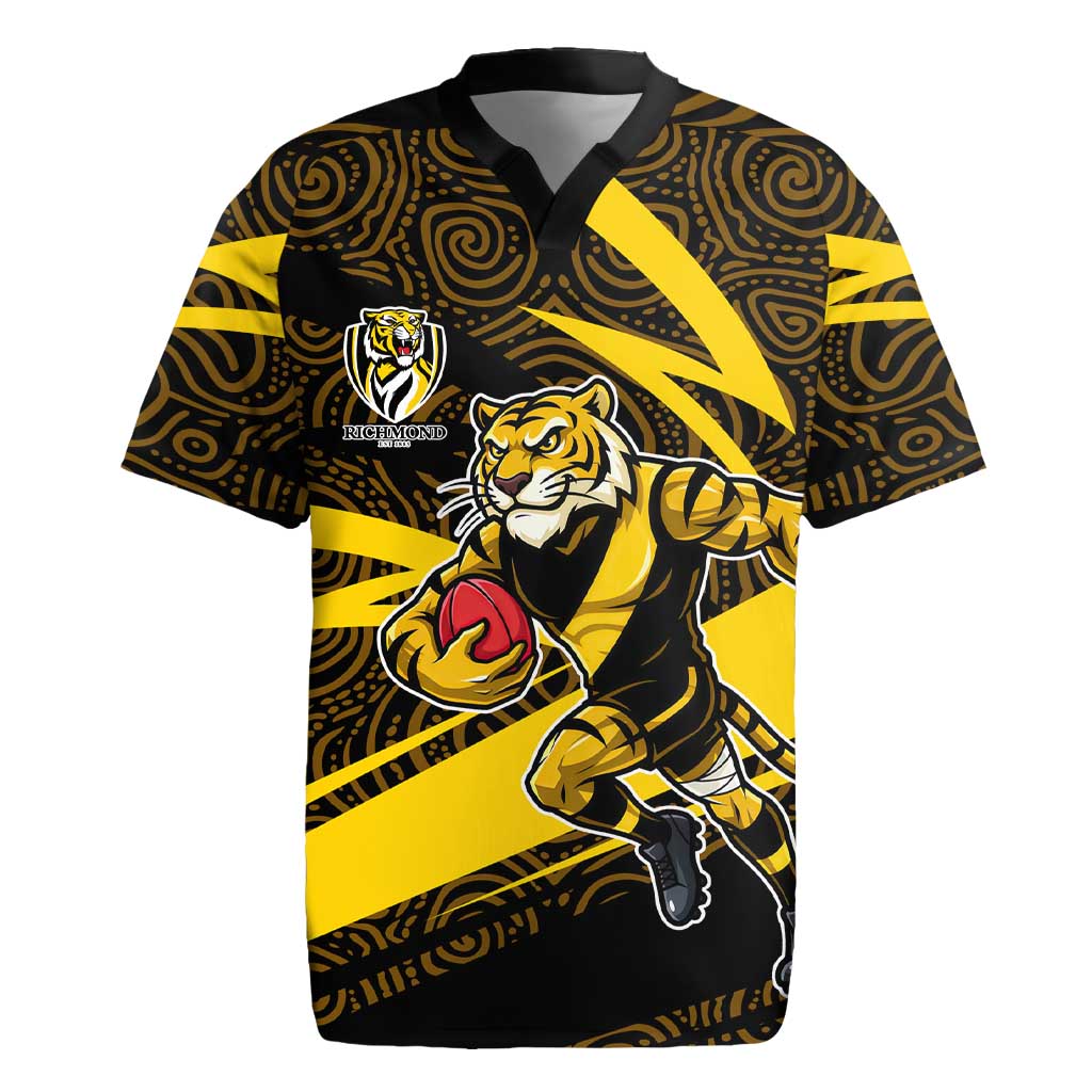 Richmond Tigers Australian Football Rugby Jersey Powerful Tiger Mascot With Indigenous Pattern Art