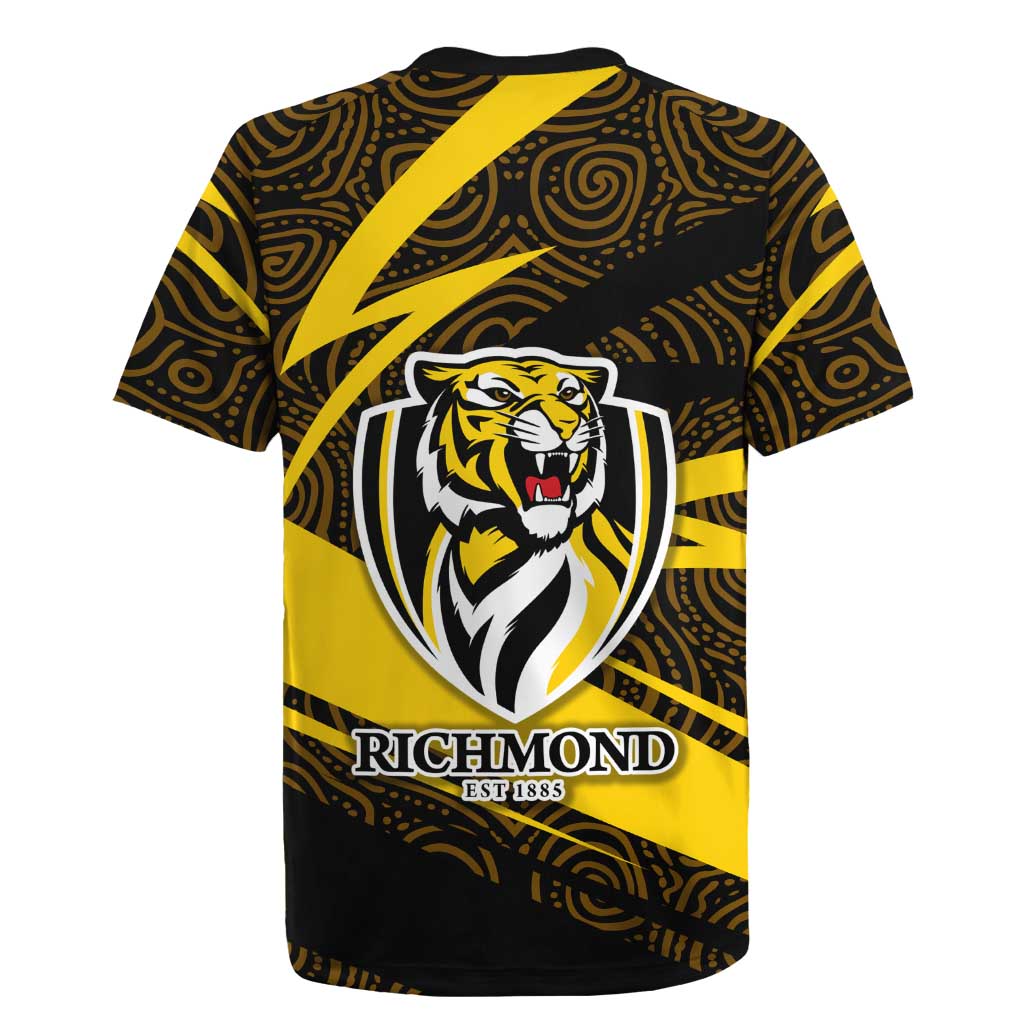 Richmond Tigers Australian Football Rugby Jersey Powerful Tiger Mascot With Indigenous Pattern Art