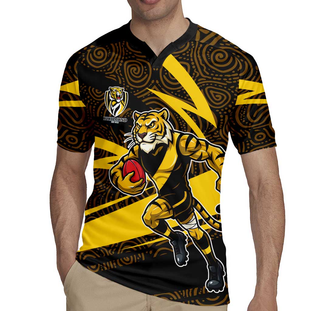 Richmond Tigers Australian Football Rugby Jersey Powerful Tiger Mascot With Indigenous Pattern Art