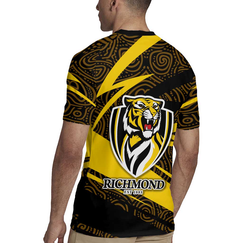 Richmond Tigers Australian Football Rugby Jersey Powerful Tiger Mascot With Indigenous Pattern Art