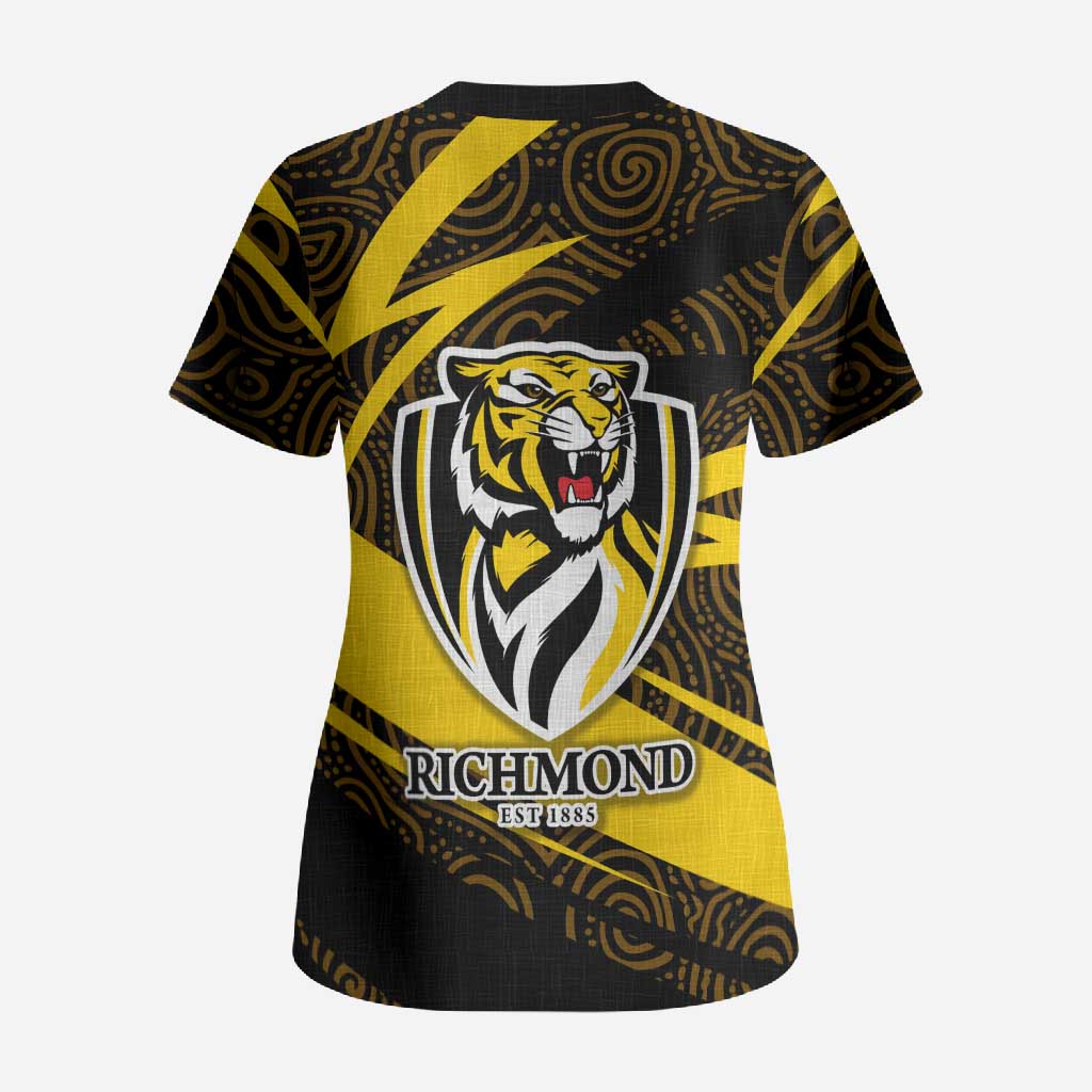 Richmond Tigers Australian Football Scrub Top Powerful Tiger Mascot With Indigenous Pattern Art