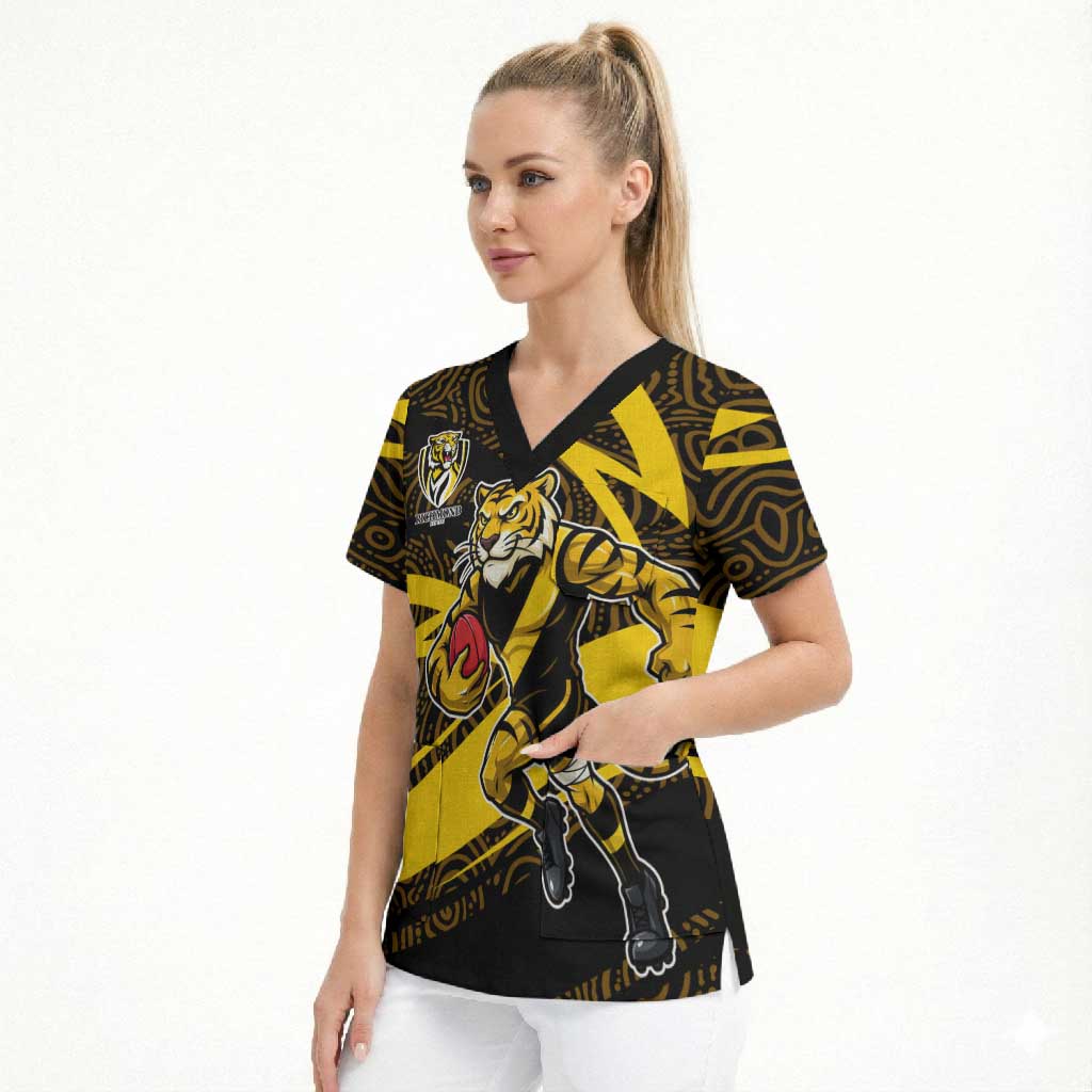 Richmond Tigers Australian Football Scrub Top Powerful Tiger Mascot With Indigenous Pattern Art