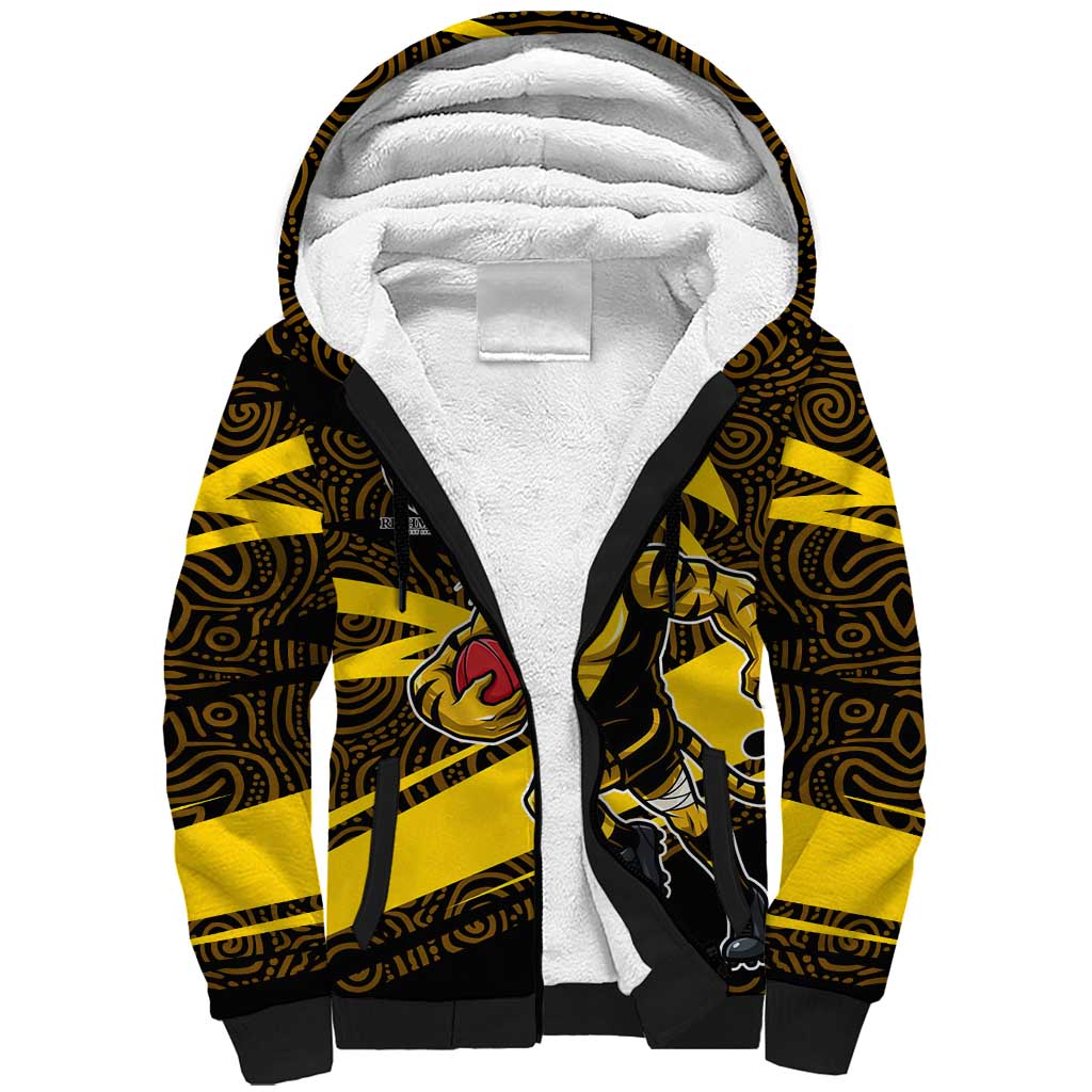 Richmond Tigers Australian Football Sherpa Hoodie Powerful Tiger Mascot With Indigenous Pattern Art