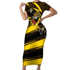 Richmond Tigers Australian Football Short Sleeve Bodycon Dress Powerful Tiger Mascot With Indigenous Pattern Art