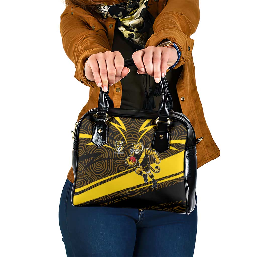 Richmond Tigers Australian Football Shoulder Handbag Powerful Tiger Mascot With Indigenous Pattern Art