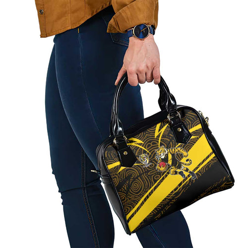 Richmond Tigers Australian Football Shoulder Handbag Powerful Tiger Mascot With Indigenous Pattern Art