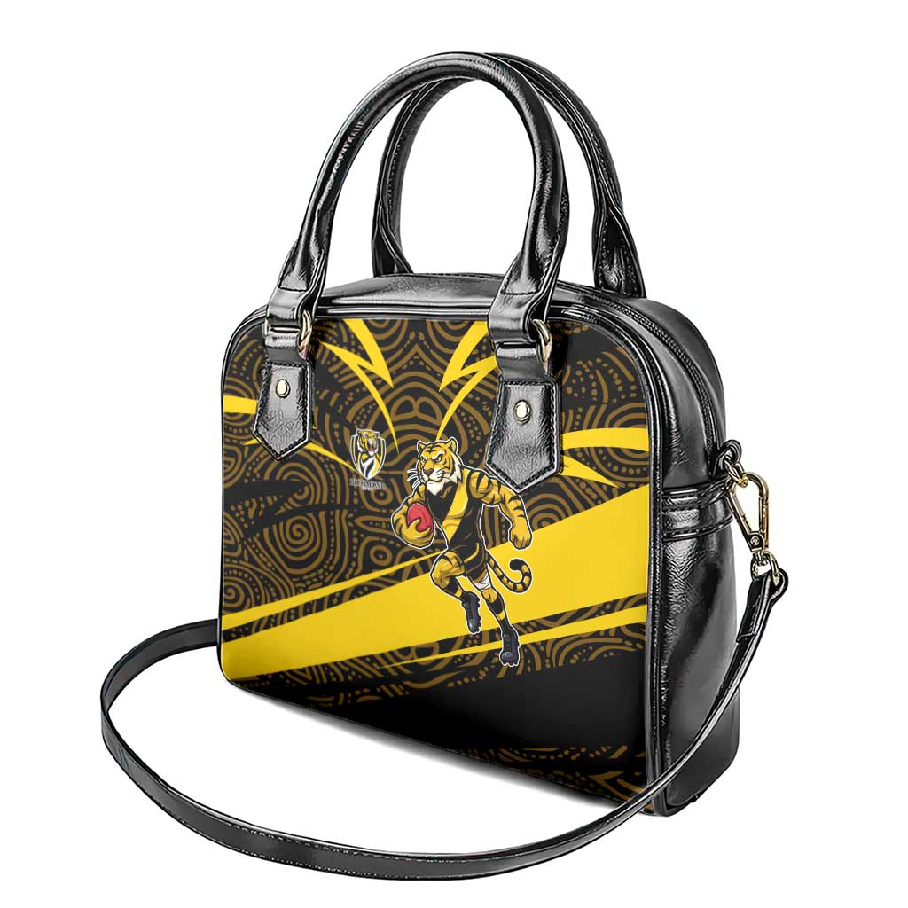 Richmond Tigers Australian Football Shoulder Handbag Powerful Tiger Mascot With Indigenous Pattern Art