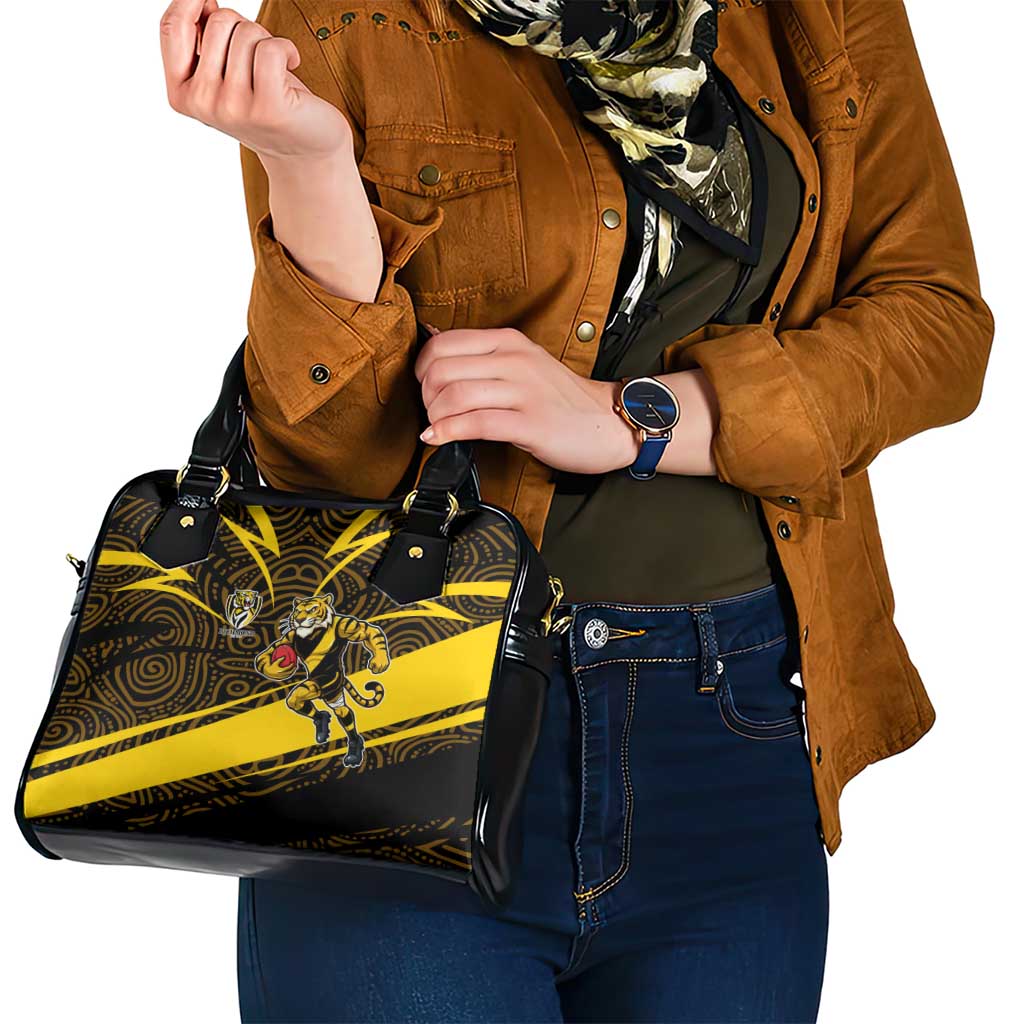 Richmond Tigers Australian Football Shoulder Handbag Powerful Tiger Mascot With Indigenous Pattern Art