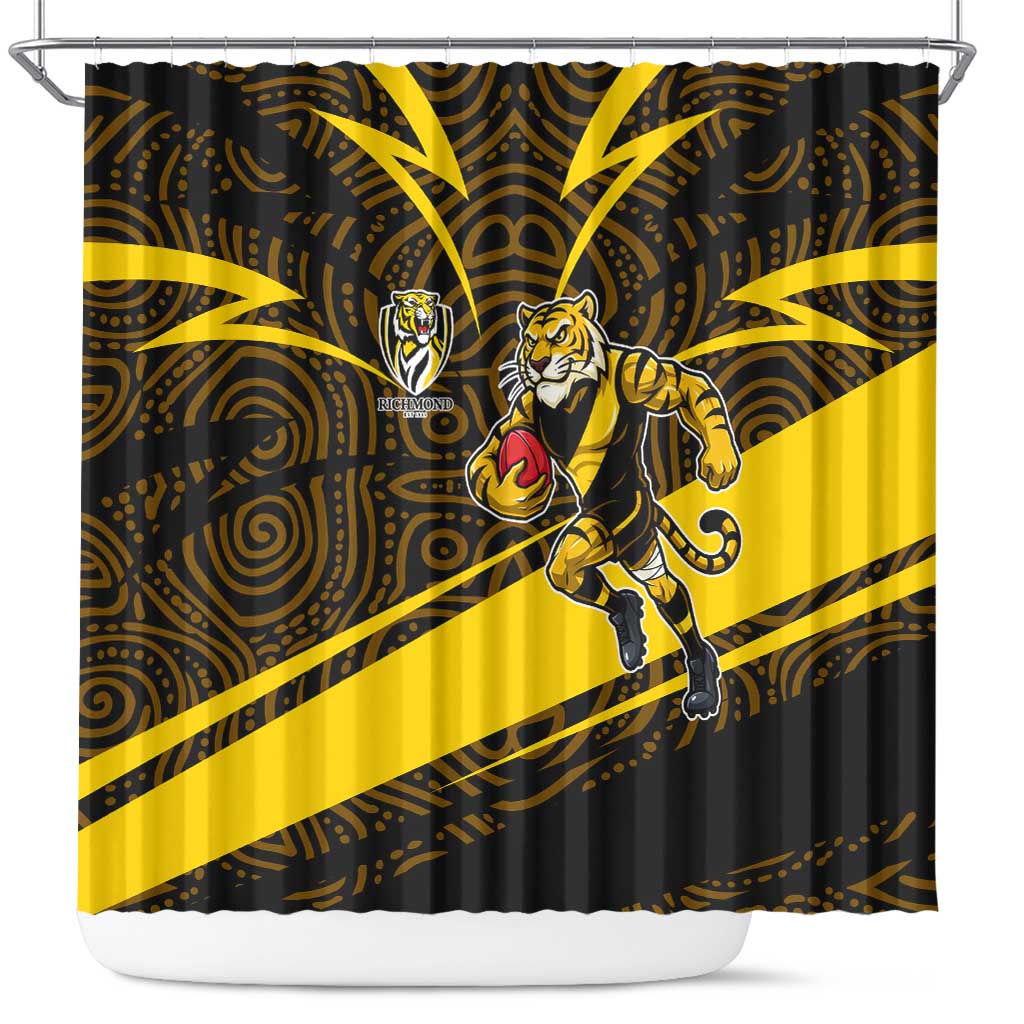 Richmond Tigers Australian Football Shower Curtain Powerful Tiger Mascot With Indigenous Pattern Art