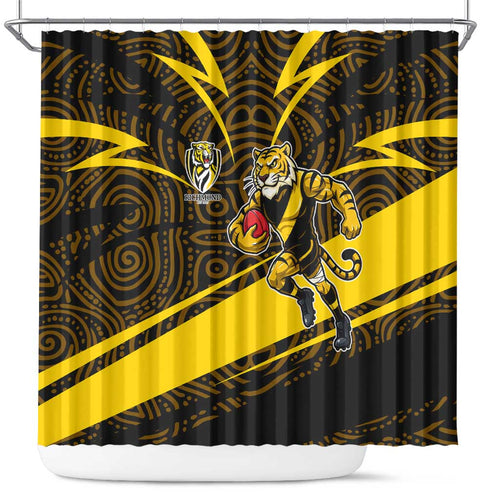 Richmond Tigers Australian Football Shower Curtain Powerful Tiger Mascot With Indigenous Pattern Art