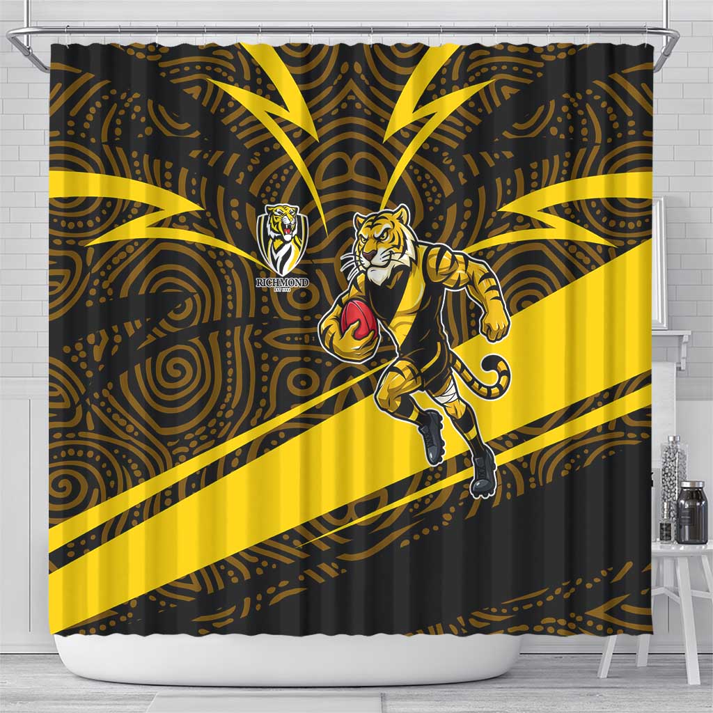 Richmond Tigers Australian Football Shower Curtain Powerful Tiger Mascot With Indigenous Pattern Art