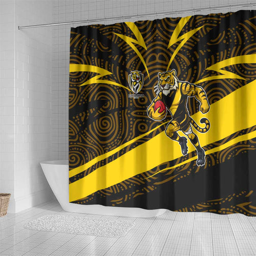 Richmond Tigers Australian Football Shower Curtain Powerful Tiger Mascot With Indigenous Pattern Art