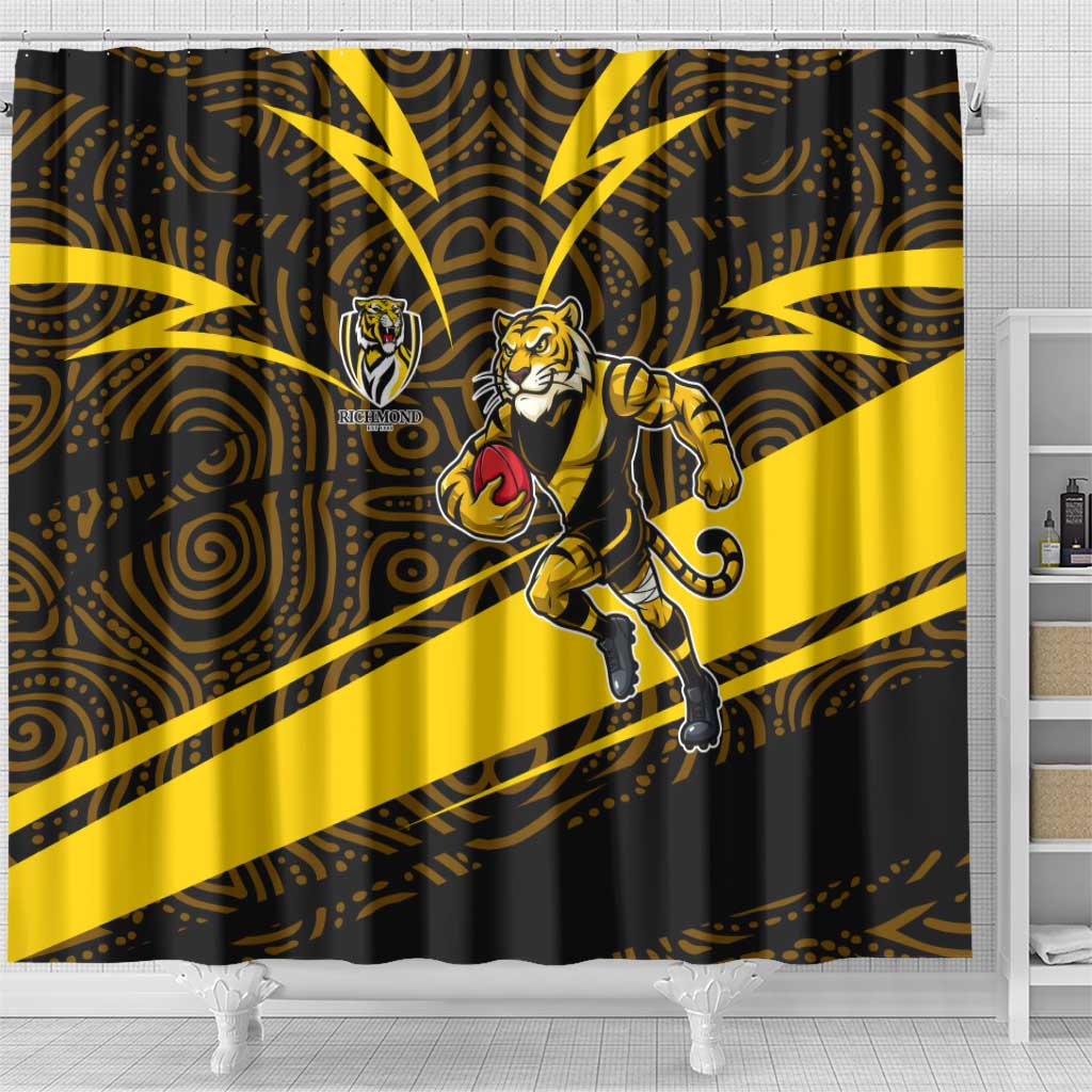 Richmond Tigers Australian Football Shower Curtain Powerful Tiger Mascot With Indigenous Pattern Art