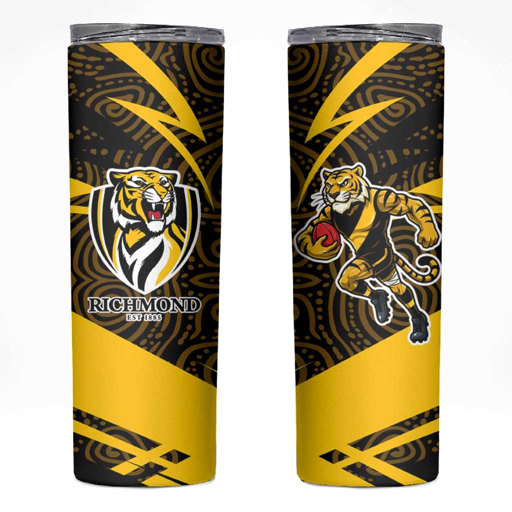 Richmond Tigers Australian Football Skinny Tumbler Powerful Tiger Mascot With Indigenous Pattern Art