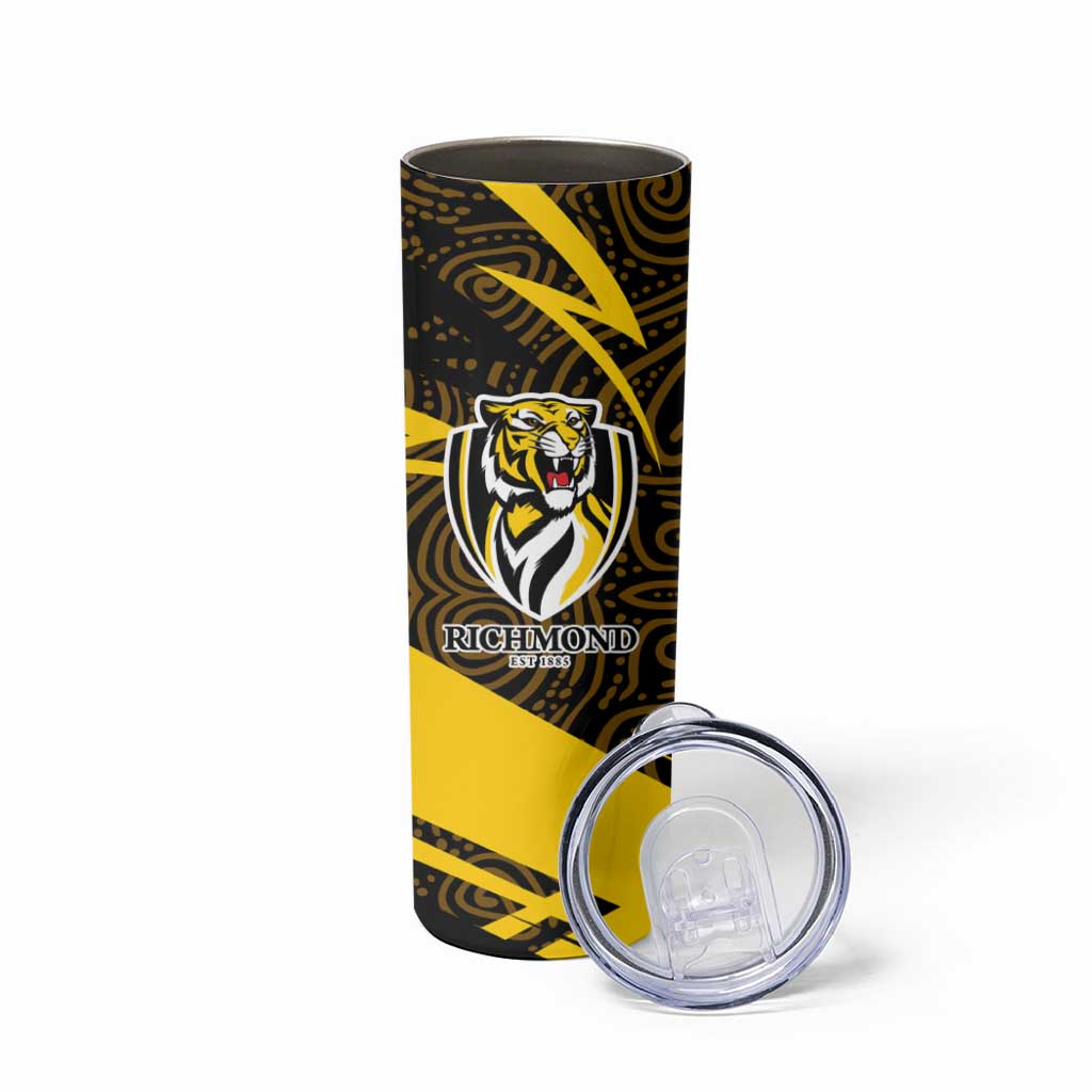 Richmond Tigers Australian Football Skinny Tumbler Powerful Tiger Mascot With Indigenous Pattern Art