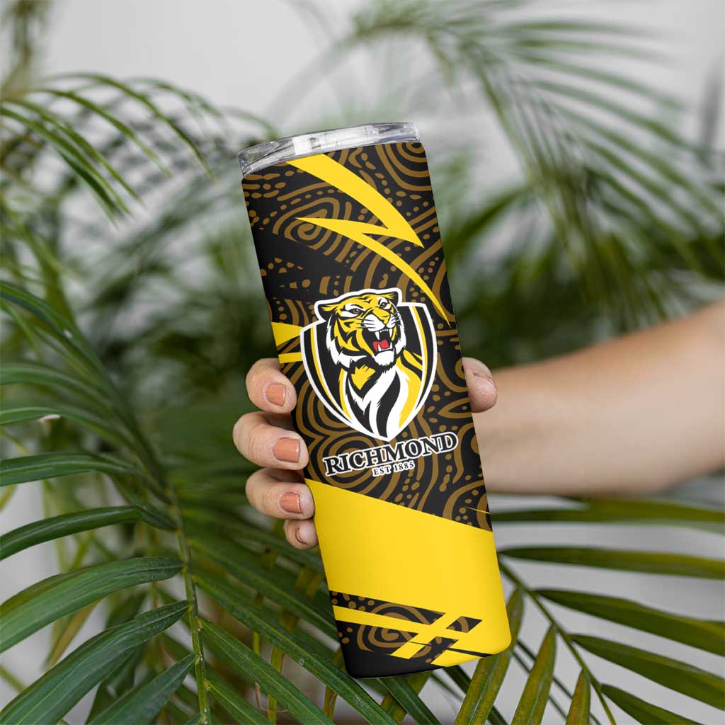 Richmond Tigers Australian Football Skinny Tumbler Powerful Tiger Mascot With Indigenous Pattern Art