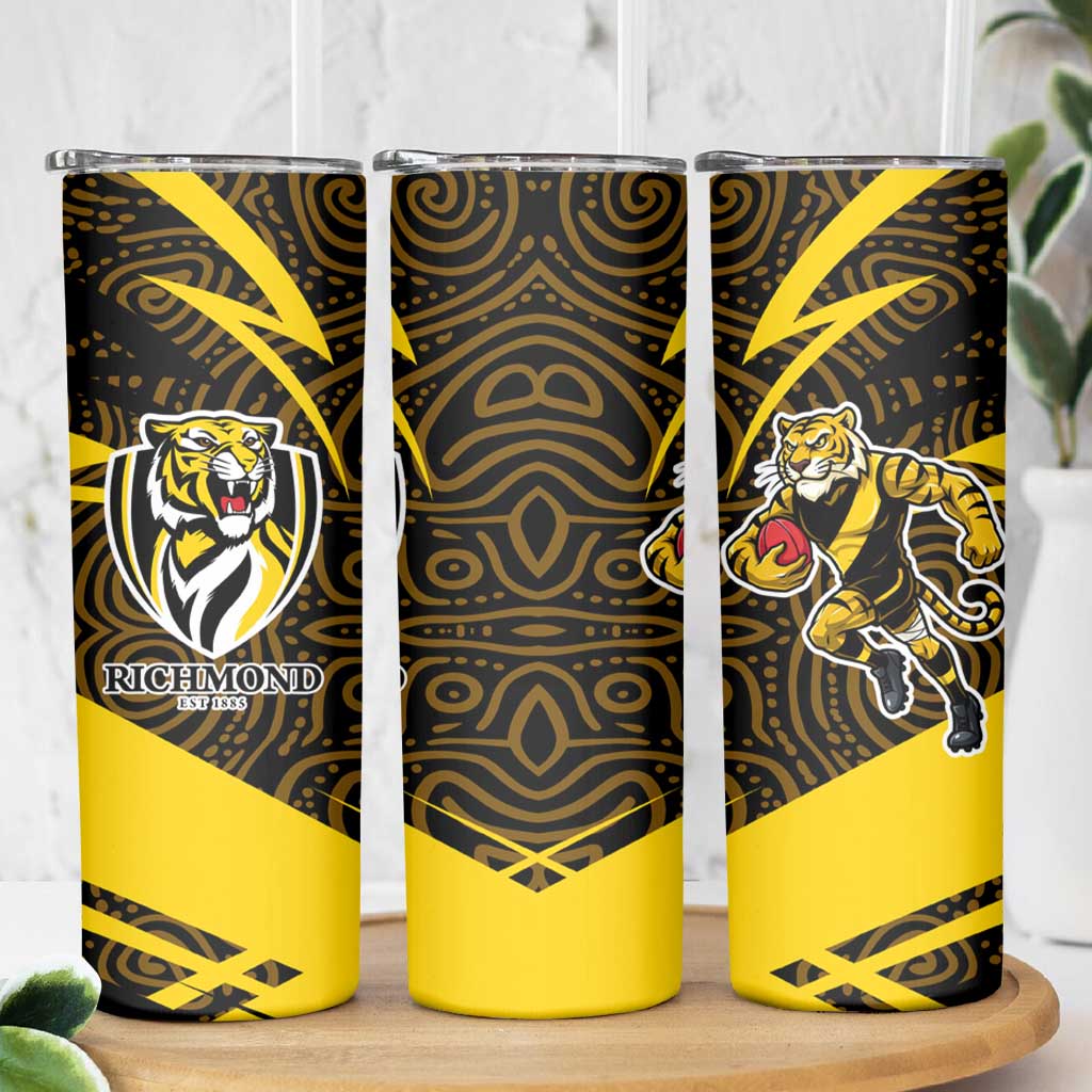 Richmond Tigers Australian Football Skinny Tumbler Powerful Tiger Mascot With Indigenous Pattern Art