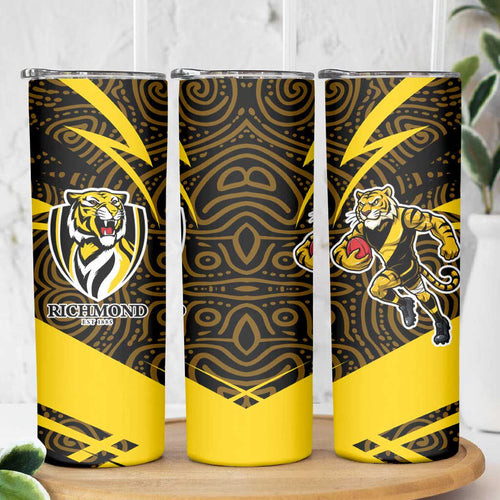 Richmond Tigers Australian Football Skinny Tumbler Powerful Tiger Mascot With Indigenous Pattern Art
