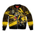 Richmond Tigers Australian Football Sleeve Zip Bomber Jacket Powerful Tiger Mascot With Indigenous Pattern Art