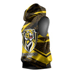 Richmond Tigers Australian Football Sleeveless Hoodie Powerful Tiger Mascot With Indigenous Pattern Art
