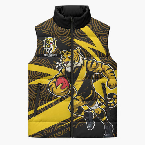 Richmond Tigers Australian Football Sleeveless Puffer Jacket Powerful Tiger Mascot With Indigenous Pattern Art