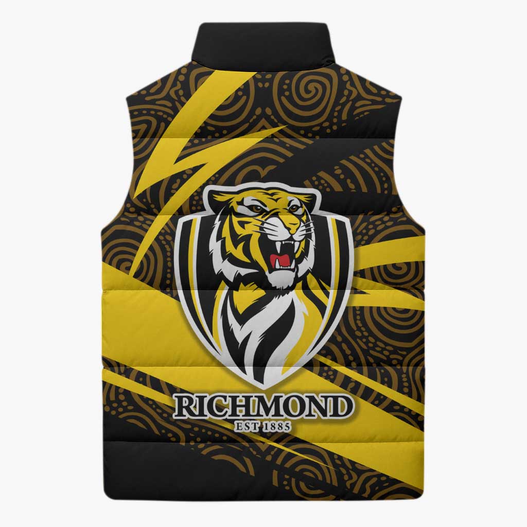 Richmond Tigers Australian Football Sleeveless Puffer Jacket Powerful Tiger Mascot With Indigenous Pattern Art