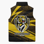Richmond Tigers Australian Football Sleeveless Puffer Jacket Powerful Tiger Mascot With Indigenous Pattern Art